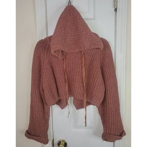 POL Sweater Womens Sz Small Oversized Brown Crop Chenille Drawstring Hoodie